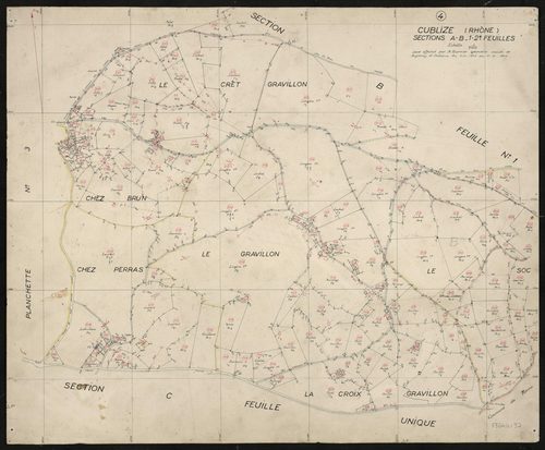 Verso : sections A et B 1ère et 2e feuilles. Levé effectué du 1er octobre au 31 décembre 1945 : planchette n°4.