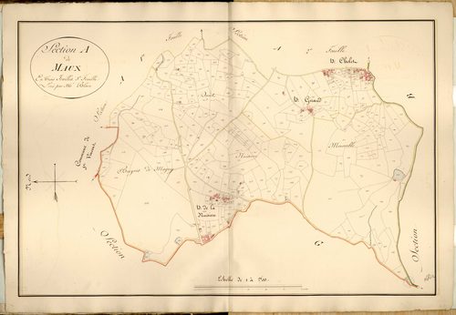 Section A dite de Maux, feuille n°3 (parcelles 895-1296) : section rattachée à Meaux-la-Montagne en 1844.