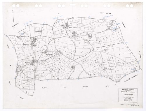 Section B dite de Talancé feuille unique. Cadastre révisé pour 1936. Edition à jour pour 1991.