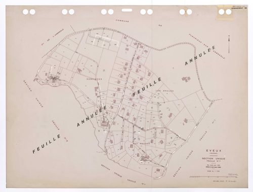 Section unique feuille n°7. Cadastre révisé pour 1932. Edition à jour pour 1985. Feuille annulée, remaniement pour 1996.