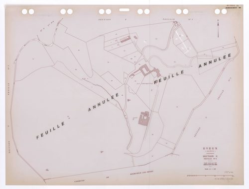 Section unique feuille n°4. Cadastre révisé pour 1932. Edition à jour pour 1986. Feuille annulée, remaniement pour 1996.