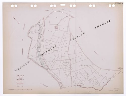 Section unique feuille n°5. Cadastre révisé pour 1932. Edition à jour pour 1986. Feuille annulée, remaniement pour 1996.