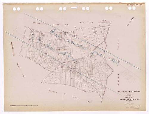 Section A 1ère feuille. Feuille dressée en 1828, mise à jour pour 1932. 3e édition à jour pour 1980. Feuille supprimée pour 1989 pour remaniement.