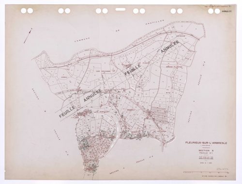 Section B 1ère feuille. Cadastre révisé pour 1938. Edition à jour pour 1985. Plan annulé.