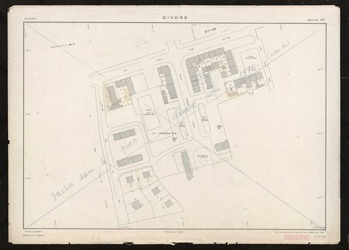 Section XC. Plan de remembrement substitué au plan cadastral pour 1963. Inclus dans le plan rénové pour 1976 en section AO.