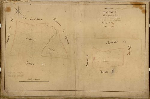 Section A dite de Craponne, feuille unique (partie des 2e et 3e feuilles de 1836) : copie modifiée du plan napoléonien.