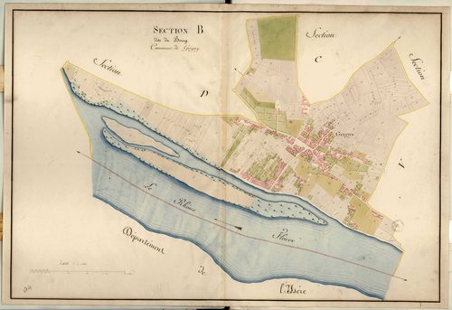 Section B dite du Bourg, feuille unique (parcelles 1-677).