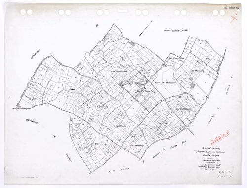 Section A dite des Fouillouses feuille unique. Plan révisé pour 1944. 2e édition pour 1980. Plan annulé.