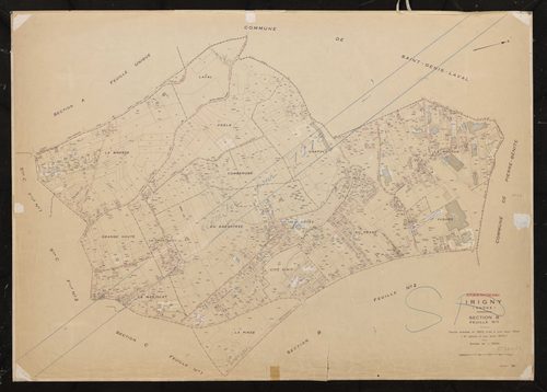 Section B feuille n°1. Feuille dressée en 1822, mis à jour pour 1944. 3e édition à jour pour 1975. Feuille rééditée pour 1978.