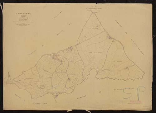 Section B dite de Gimio feuille n°1 (ancienne 1ere feuille et partie de l'ancienne 2e feuille). Plan cadastral révisé pour 1952.
