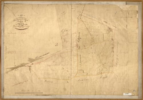 Section A dite du Bourg, feuille n°1 (parcelles 1-209) : une partie de la section a été attribuée à Villefranche en 1853.