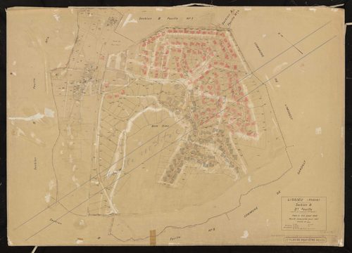 Section B 2e feuille (partie de l'ancienne première feuille). Plan cadastral révisé pour 1932 feuille renouvelée pour 1937. Réédition pour 1977.