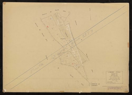 Section B 1ère feuille (partie de l'ancienne première feuille). Plan cadastral révisé pour 1932 feuille renouvelée pour 1937. Réédition pour 1977.