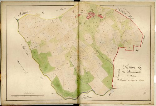 Section Q dite de Dizimieux, feuille n°1 : section attribuée à Longes en 1849.