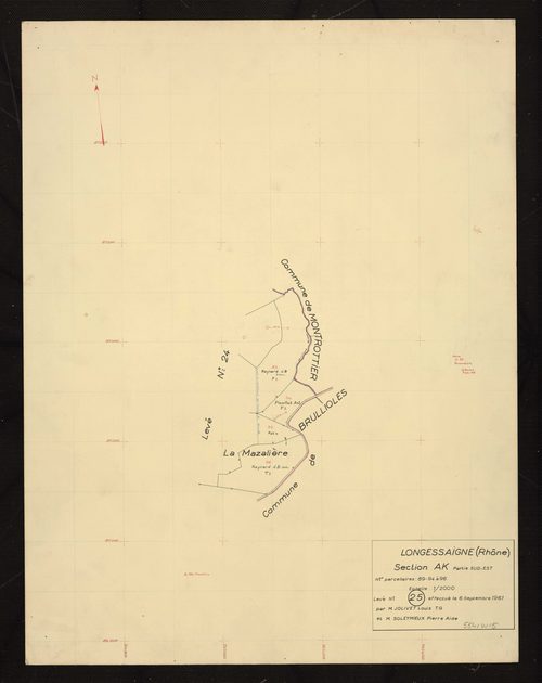 Section AK : partie Sud-Est. Levé n°25 effectué le 6 septembre 1961.