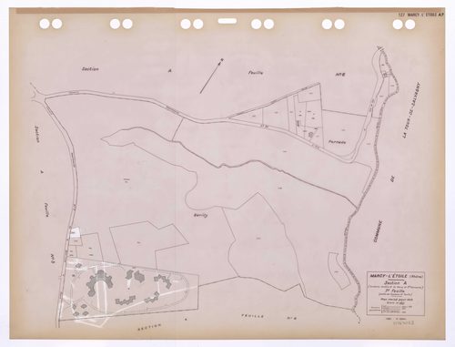 Section A (ancienne section A de Marcy et Sainte Consorce) 7e feuille (partie de l'ancienne 2e feuille). Plan cadastral révisé pour 1933. 2e édition pour 1980.