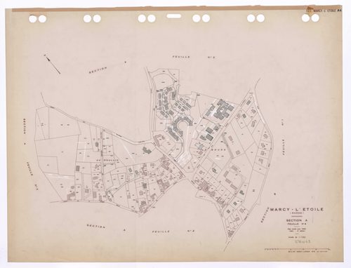 Section A (ancienne section A de Marcy et Sainte Consorce) 4e feuille (partie de l'ancienne 1ère feuille). Plan cadastral révisé pour 1933. 2e édition pour 1980.