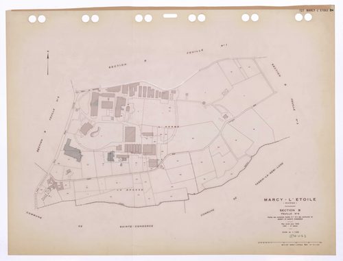 Section B (ancienne section D de Marcy et Sainte Consorce) 4e feuille (partie des anciennes 1ère et 2e feuilles). Plan cadastral révisé pour 1933. 2e édition pour 1980.