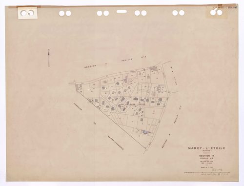 Section B (ancienne section C de Marcy et Sainte Consorce) 5e feuille (partie de l'ancienne 1ère feuille). Plan cadastral révisé pour 1933. 2e édition pour 1980.