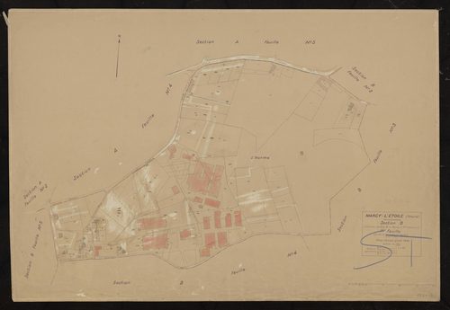 Section B (ancienne section D de Marcy et Sainte Consorce) 1ère feuille (partie de l'ancienne 2e feuille). Plan cadastral révisé pour 1933.