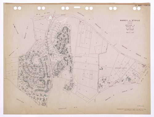 Section A (ancienne section A de Marcy et Sainte Consorce) 5e feuille (partie de l'ancienne 1ère feuille). Plan cadastral révisé pour 1933. 2e édition pour 1980.