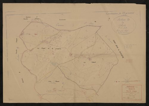 Section D feuille unique (ancienne section D et partie de la section E). Plan révisé pour 1947.