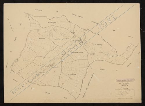Section B 1ère feuille (ancienne 1ère feuille et partie de l'ancienne 2e feuille). Plan révisé pour 1937. Réédité pour 1982.