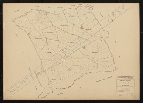 Section C 2e feuille (partie de l'ancienne 2e feuille et partie de l'ancienne feuille unique de la section D). Plan révisé pour 1937. Réédité pour 1982.