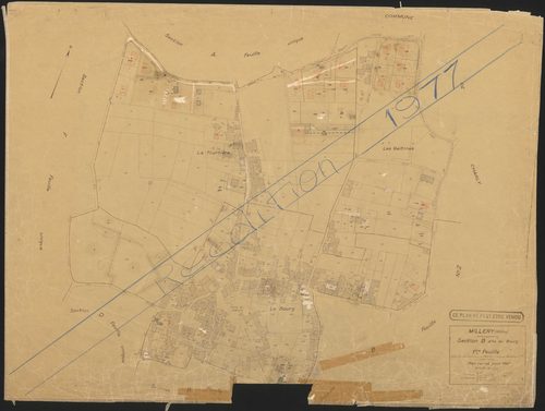 Section B dite du Bourg 1ère feuille (partie de l'ancienne feuille unique section C). Plan révisé pour 1947. Réédition pour 1977.
