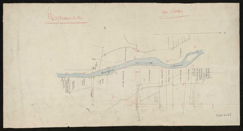 Plan de détail représentant les parcelles riveraines de la rivière Azergues avec noms des propriétaires entre les communes de Morancé et Les Chères.