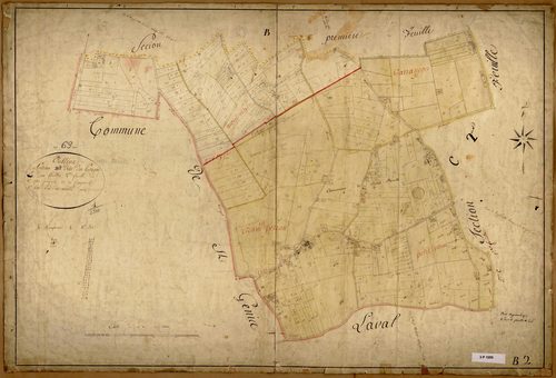 Section B dite du Perreon, feuille n°2 (parcelles 348-688) : une partie de la section est attribuée à Pierre-Bénite.