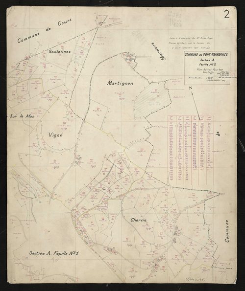 Recto : section A feuille n°2. Travaux effectués du 2 au 21 septembre 1940. Plan révisé pour 1941.