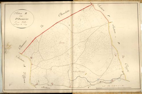 Section B dite d'Ezmonts, feuille unique (parcelles 1-455).
