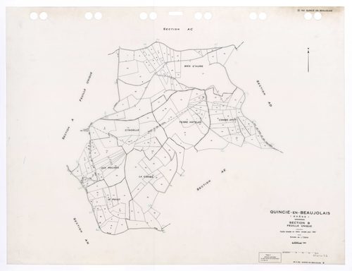 Section B feuille unique. Feuille dressée en 1823 révisée pour 1961. Edition à jour pour 1993.