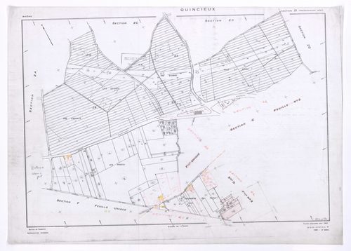 Section ZI. Feuille renouvelée pour 1969. 2e édition pour 1980. Dessiné sur le plan en couleur : nouvelles parcelles et bâti correspondant à une partie des section AA et AC issues du remaniement (effectué en 1995).