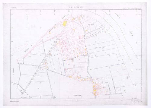 Section ZP. Feuille remembrée pour 1991. Dessiné sur le plan en couleur : nouvelles parcelles et bâti.