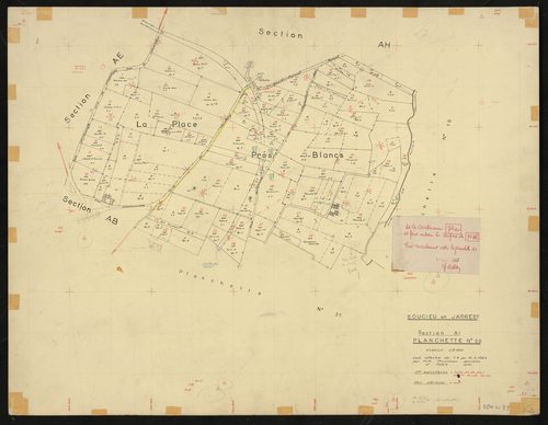 Section AI : parcelles n° 1-23, 25-27, 29-57, 66-68, 72-79. Levé effectué du 1er au 31 mars 1963 : planchette n° 20.