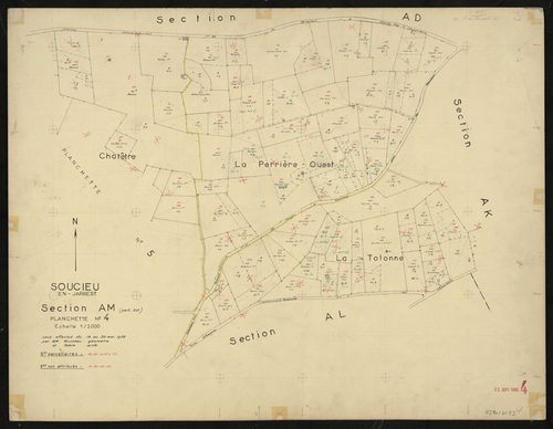 Section AM partie Est : Section AM partie Est : parcelles n° 60, 64, 67-131. Levé effectué du 14 au 30 mai 1958 : planchette n° 4.
