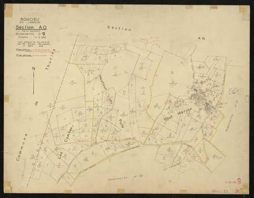 Section AO : parcelles n° 1-20, 22-40, 42-50, 52-60, 132, 134-137, 224-229, 235-250. Levé effectué du 3 au 29 juin 1959 : planchette n° 9.