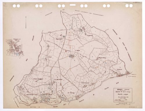 Section A dite du Bourg feuille unique. Cadastre révisé pour 1935. Edition à jour pour 1987.