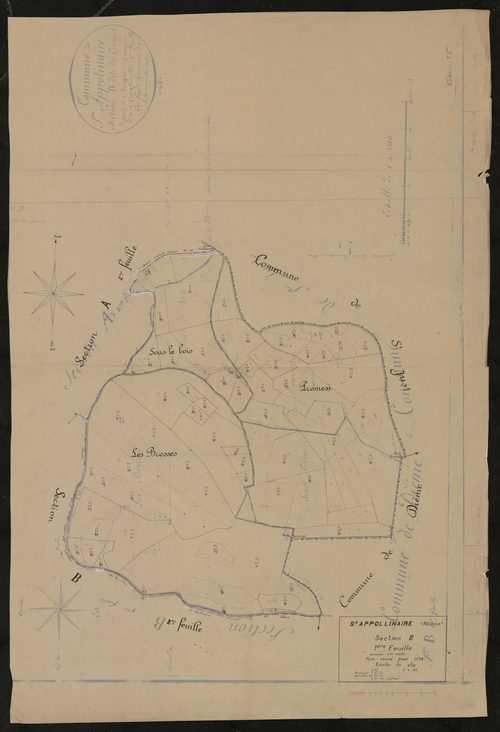 Section B 1ère feuille (ancienne 1ère feuille). Plan révisé pour 1934.
