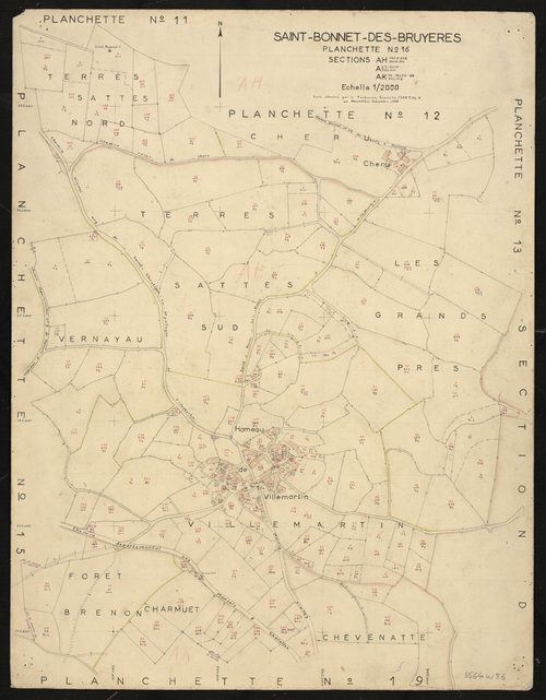 Sections AH, AI, AK. Levé effectué en novembre-décembre 1958 : planchette n°16.