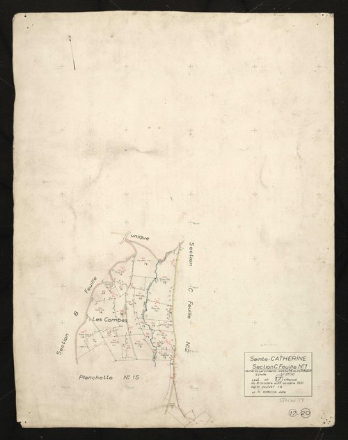 Recto : section C feuille n°1 : parcelles n°95-96, 98-122. Levé n°17 effectué du 8 au 13 octobre 1951.