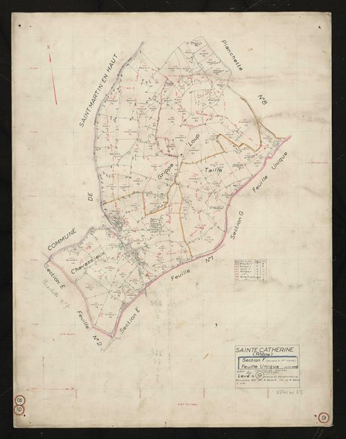 Verso : section F partie Est feuille unique (ancienne section H feuille 1) : parcelles n°153-189, 197-213, 224-283. Levé n°9 effectué du 25 septembre au 20 octobre 1951.