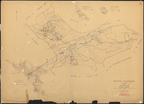 Section D feuille unique (parties des anciennes feuilles B unique, D unique, E1 et E2). Plan révisé pour 1954. Réédition pour 1982.