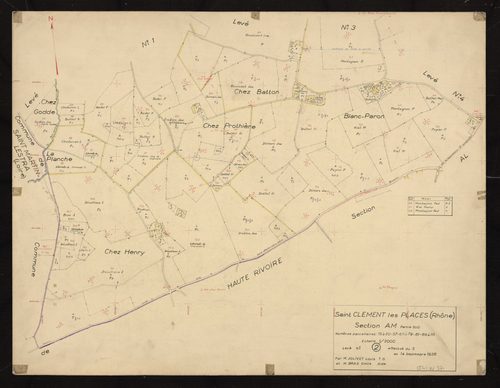 Section AM partie Sud : Parcelles n°15-20, 57, 63-79, 81, 89-111. Levé n°2 effectué du 5 au 14 septembre 1958.