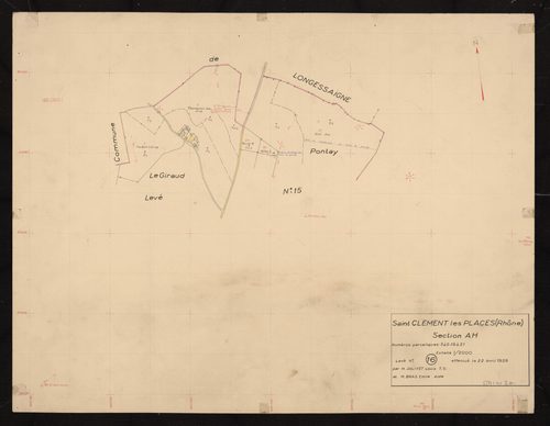 Section AH : parcelles n°3-5, 19-21. Levé n°16 effectué le 22 avril 1959.