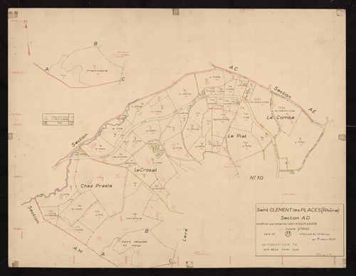 Section AD : parcelles n°1-10, 13, 15-31, 42-59. Levé n°11 effectué du 13 février au 1er mars 1959.