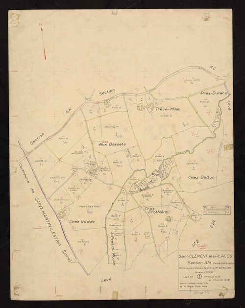 Section AM partie Nord-Ouest : parcelles n°1-14, 21-48, 80, 83-89. Levé n°1 effectué du 18 au 31 juillet 1958.
