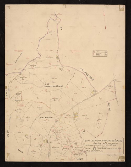 Section AB partie Nord-Est : parcelles n°19-51, 55, 58, 61-63, 66-72. Levé n° 19 effectué du 6 juillet au 30 août 1959.